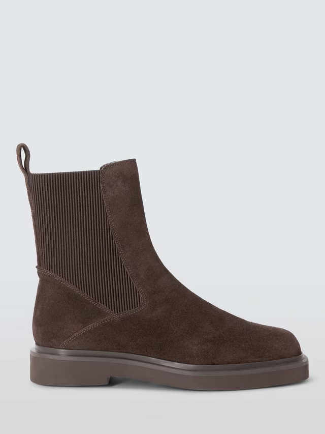 John Lewis Pads Suede Chip Toe Moto Chelsea Boots, Brown | John Lewis (UK)