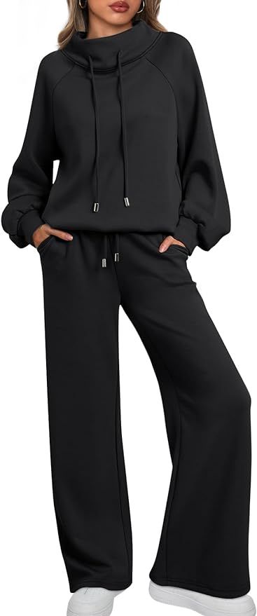 AUTOMET Lounge Sets for Women Sweatsuits 2 Piece Outfits 2023 Fall Drawstring Sweatshirt Wide Leg... | Amazon (US)