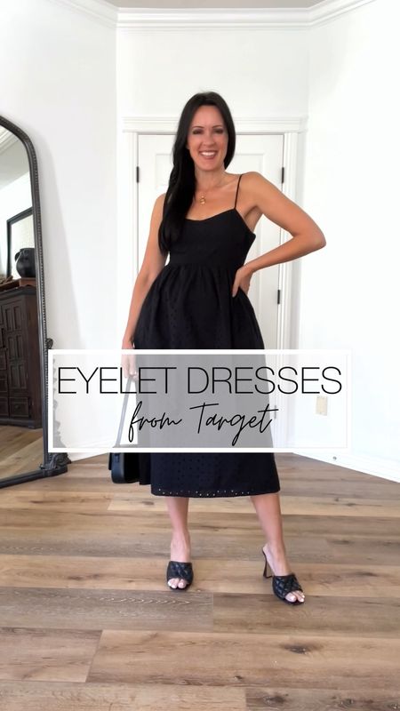 Target eyelet dresses for spring! All Target dresses are 20% off through 2/11/23. 

Sizing - wearing small 

Easter dress | Easter outfit | spring dress | date night outfit | black dress | black heel | neutral heel | 

#LTKunder50 #LTKFind #LTKsalealert