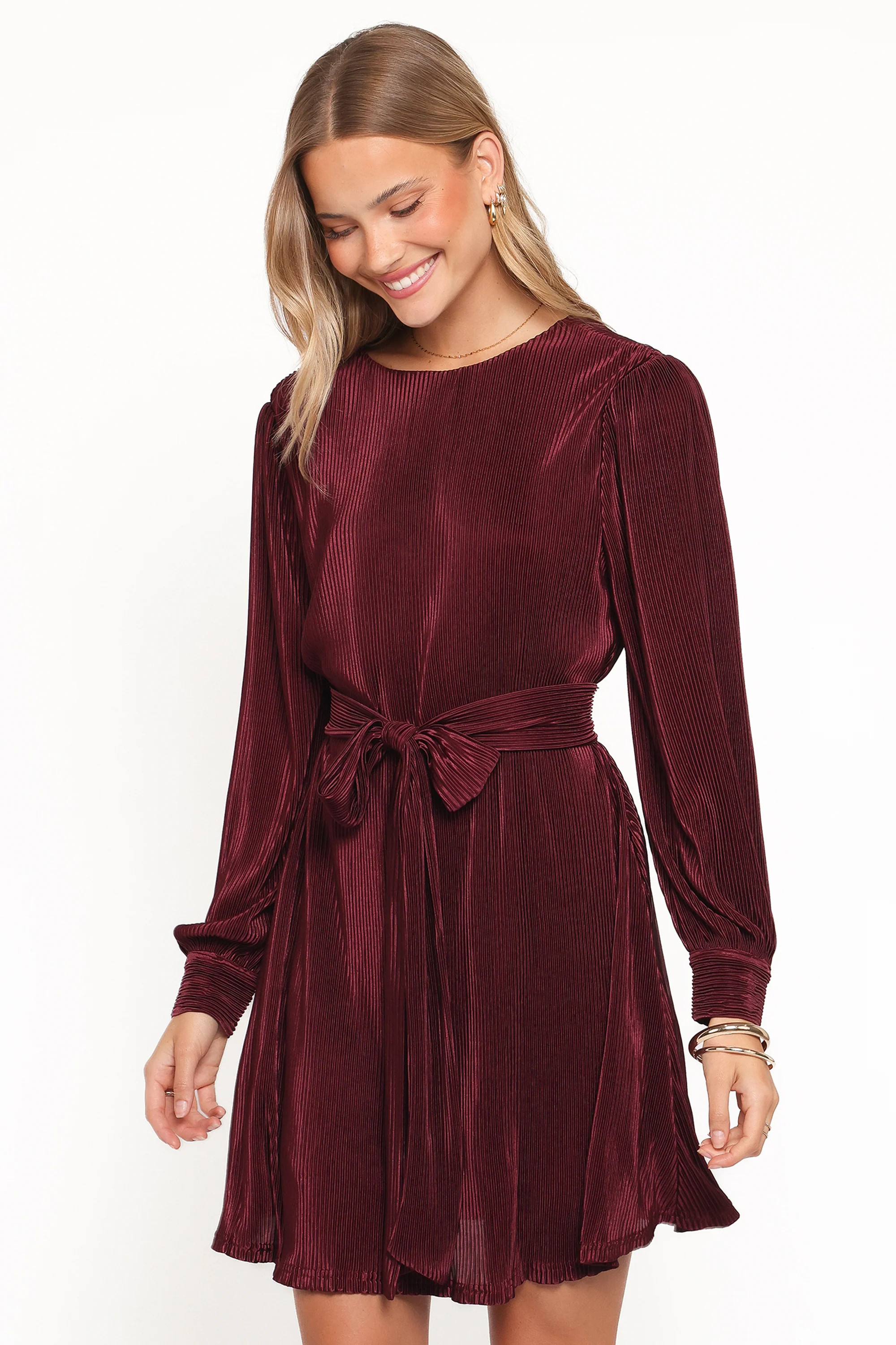 Joy Plisse Mini Dress - Burgundy | Petal & Pup (US)