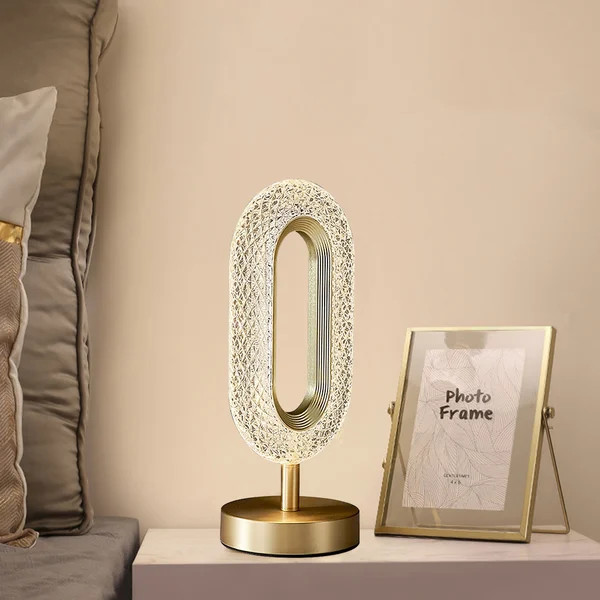 Ovated Modern LED Table Lamp Plug in Desk Lamps for Living Room Ring Shape in Gold | Homary