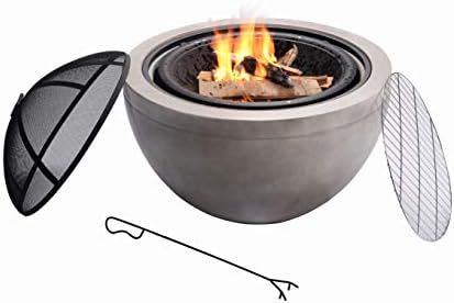 Peaktop HR30180AA Bonfire Concrete Round Charcoal BBQ Grill Wood Burning Fire Pit with Spark Scre... | Amazon (US)