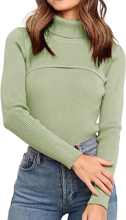 PRETTYGARDEN Women’s Turtleneck Knit Sweater Long Sleeve Soft Classic Fit Pullover Tops | Amazon (US)