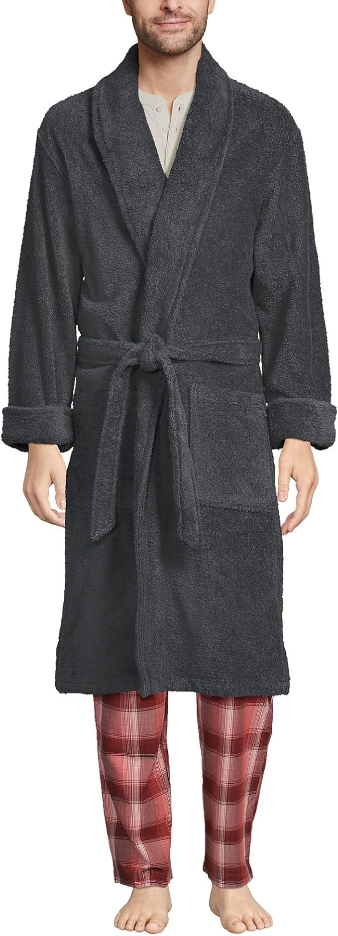 Lands' End Men's Calf Length Turkish Cotton Terry Bathrobe | Amazon (US)
