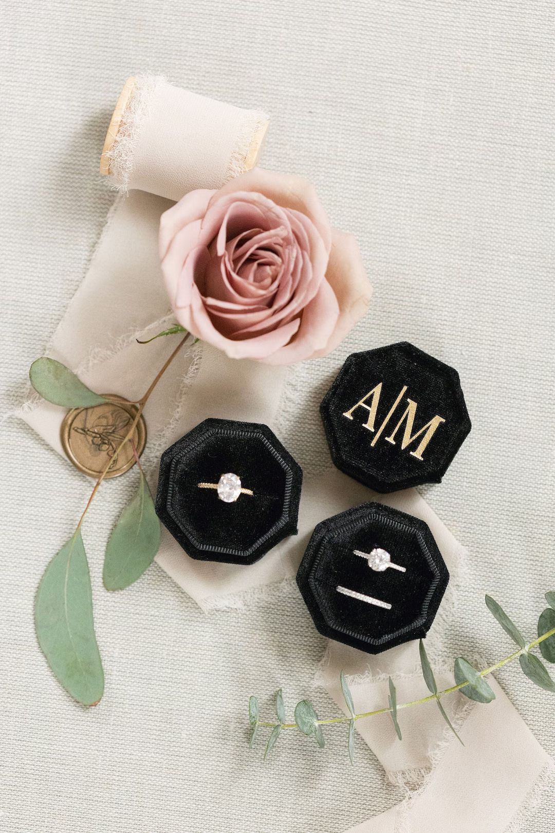 Octagon Velvet Ring Box | Custom Wedding Ring Box | Engagement Ring Box | Double Slot | Single Sl... | Etsy (US)