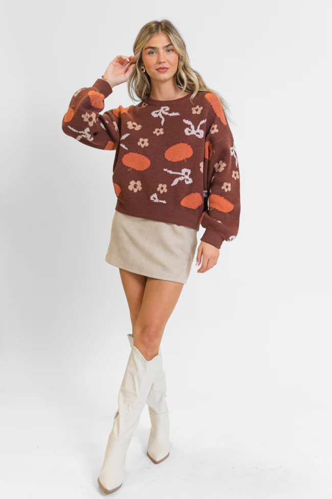 Pumpkin Spice Bliss Rust Bow Sweater | Pink Lily
