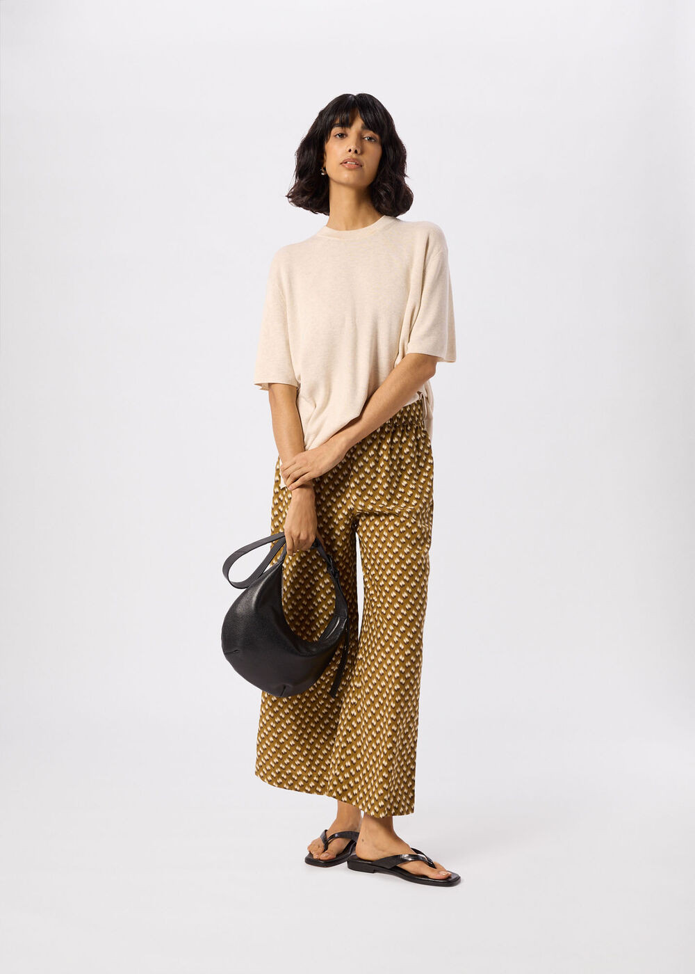 Khaki/Multi Ikat Spot Crop Trouser | WHISTLES | Whistles UK | | Whistles