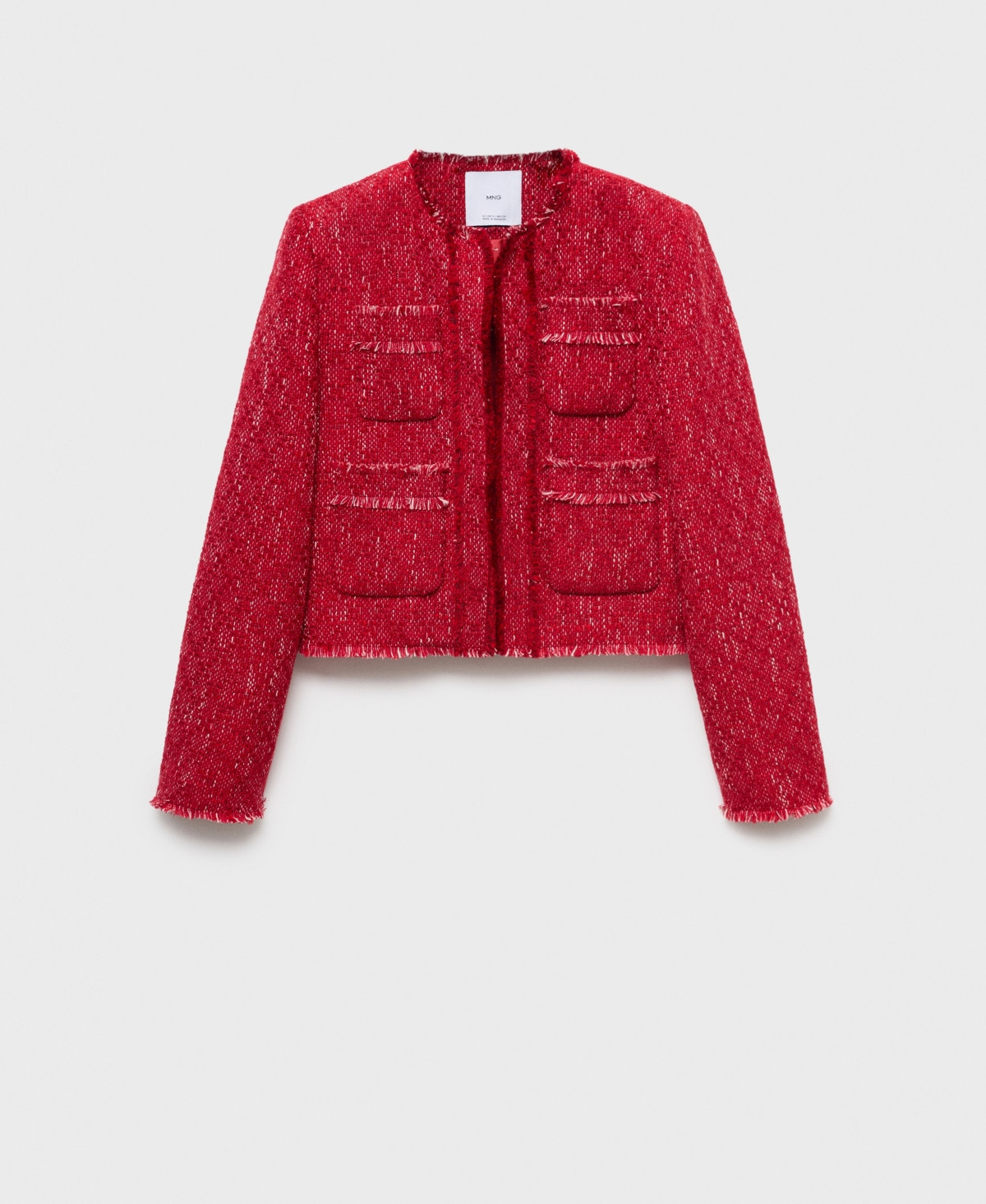 Mango Women's Frayed Ends Tweed Jacket - Red | Macy's