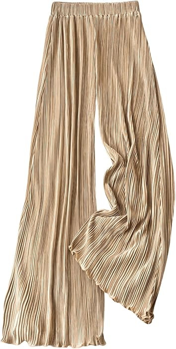 GORGLITTER Women's Silk Satin Flowy Pants Dressy Pleated Palazzo Pants Fall | Amazon (US)