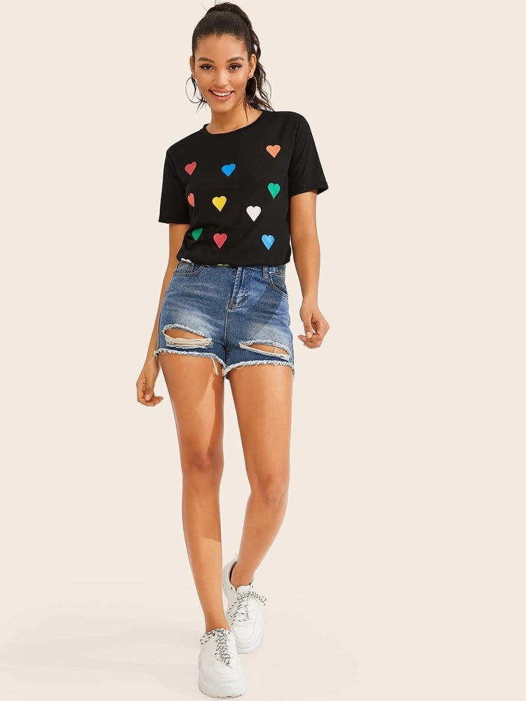 SHEIN Heart Print Tee | SHEIN