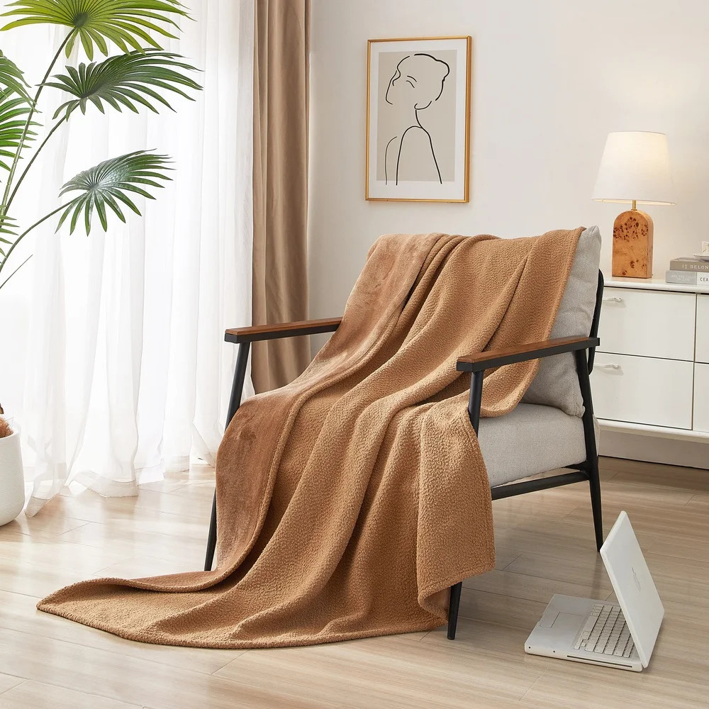 Mainstays Reversible Cozy Boucle Chenille Plush Throw, Tan 50" x 70" | Walmart (US)