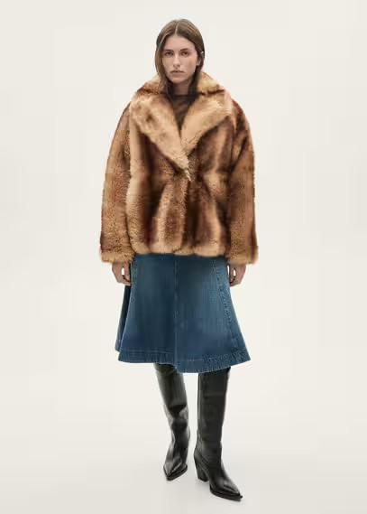MANGO - Manteau en fausse fourrure à revers marron moyen - L - Femme | Mango EU