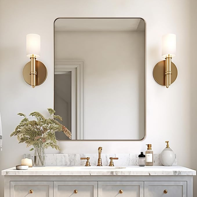 ANDY STAR Gold Mirror for Bathroom, Rectangular Vanity Wall Mirror, 24"x32" Modern Non-Rusting Me... | Amazon (US)