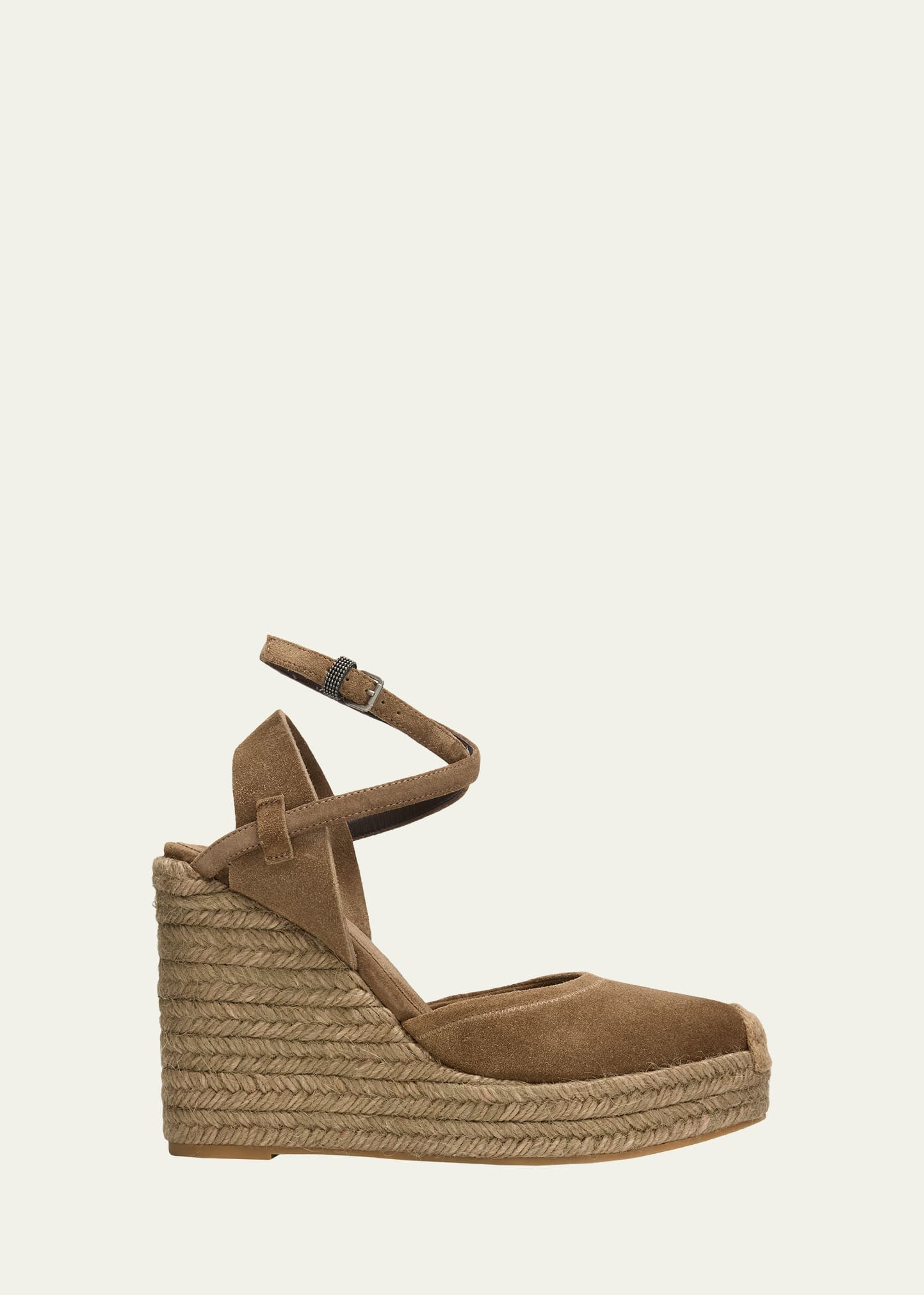 Brunello Cucinelli 80mm Monili Suede Espadrille Wedge Sandals | Bergdorf Goodman