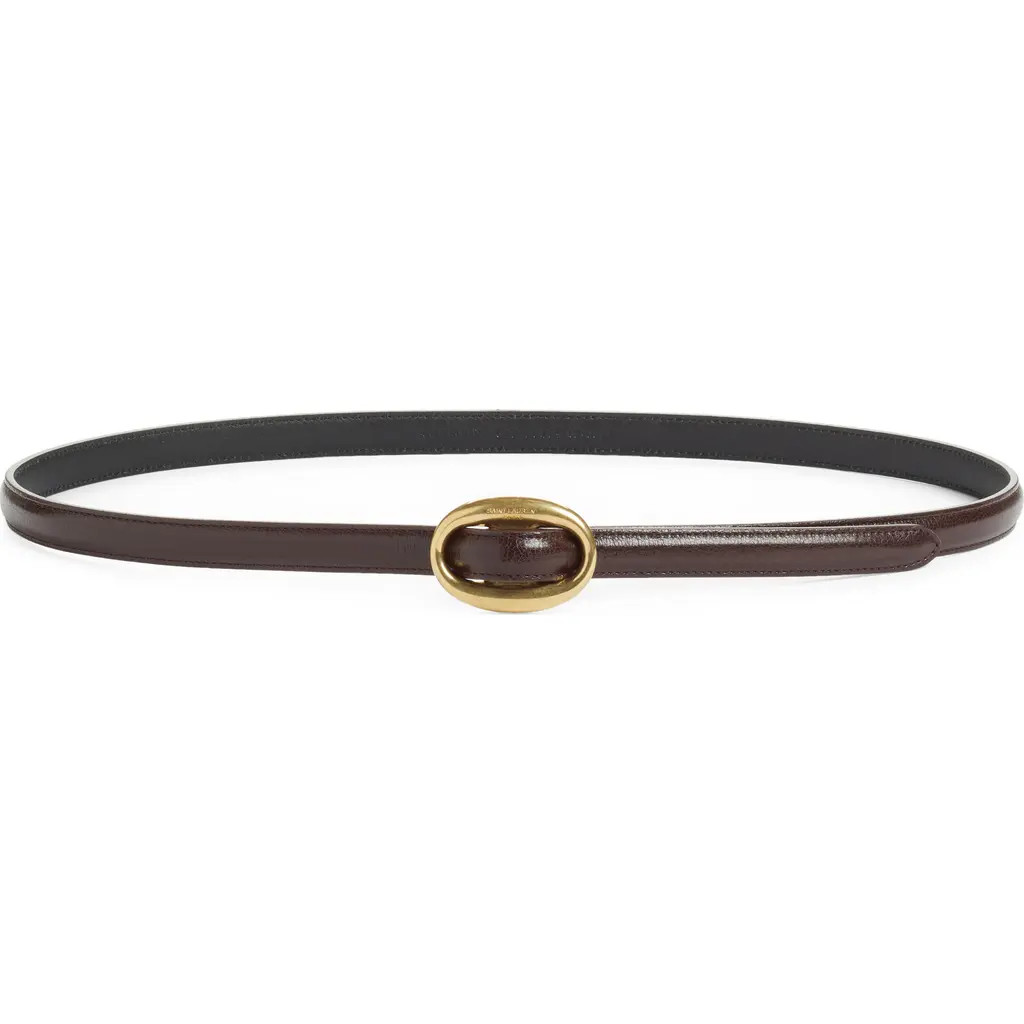 Saint Laurent Logo Buckle Leather Belt in Dark Currant at Nordstrom, Size 85 | Nordstrom