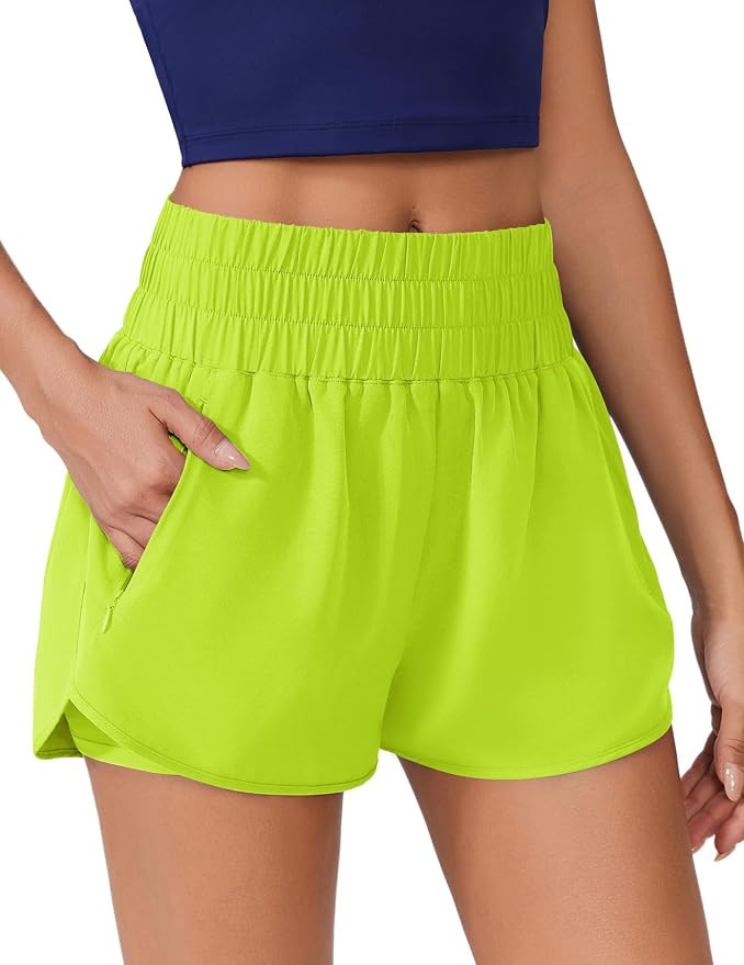PINSPARK Running Shorts for Women 2 in 1 High Waisted Athletic Short | Zipper Pockets, Double Lay... | Amazon (US)