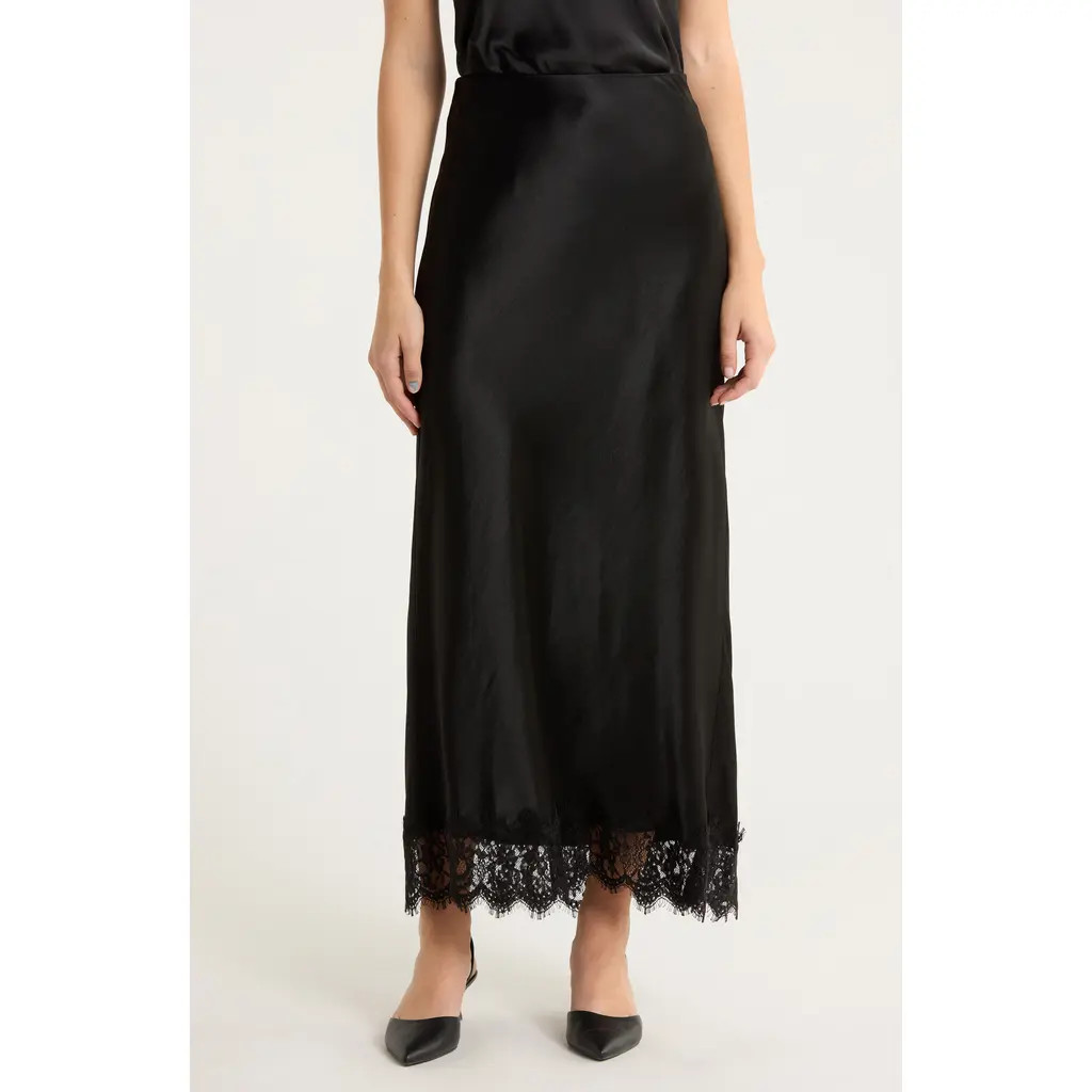 Favorite Daughter The Lacy Favorite Satin Maxi Skirt in Black at Nordstrom, Size Medium | Nordstrom