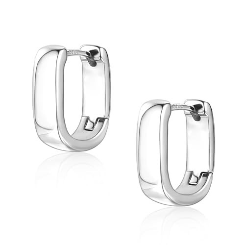 925 Sterling Silver Earrings Small Chunky Silver Hoop Earrings for Women Trendy Hypoallergenic Small Thick Huggie Hoops Earring | Amazon (US)
