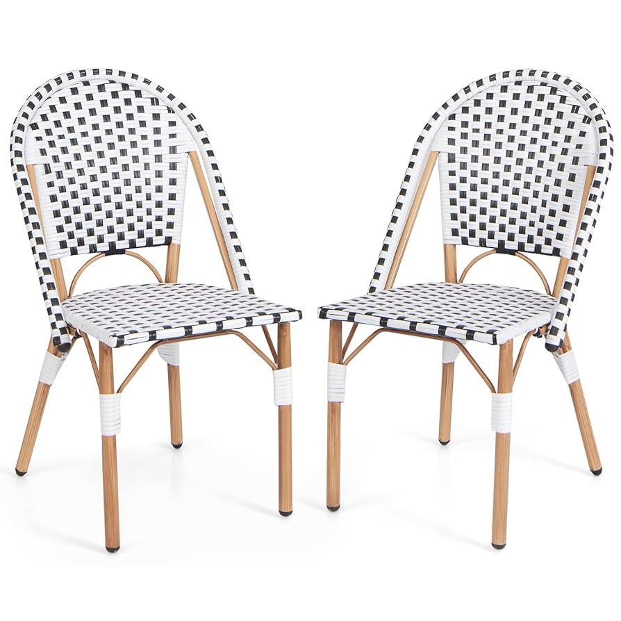 Tangkula French Bistro Chair Set of 2, Outdoor Armless Dining Chairs with Hand-Woven Rattan, Acce... | Amazon (US)