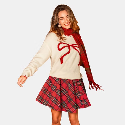 Women's Festive Bow-Knit Sweater -Cupshe-XL-White | Target