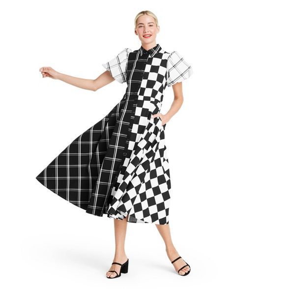 Mixed Checkerboard Puff Sleeve Shirtdress - Christopher John Rogers for Target Black/White | Target