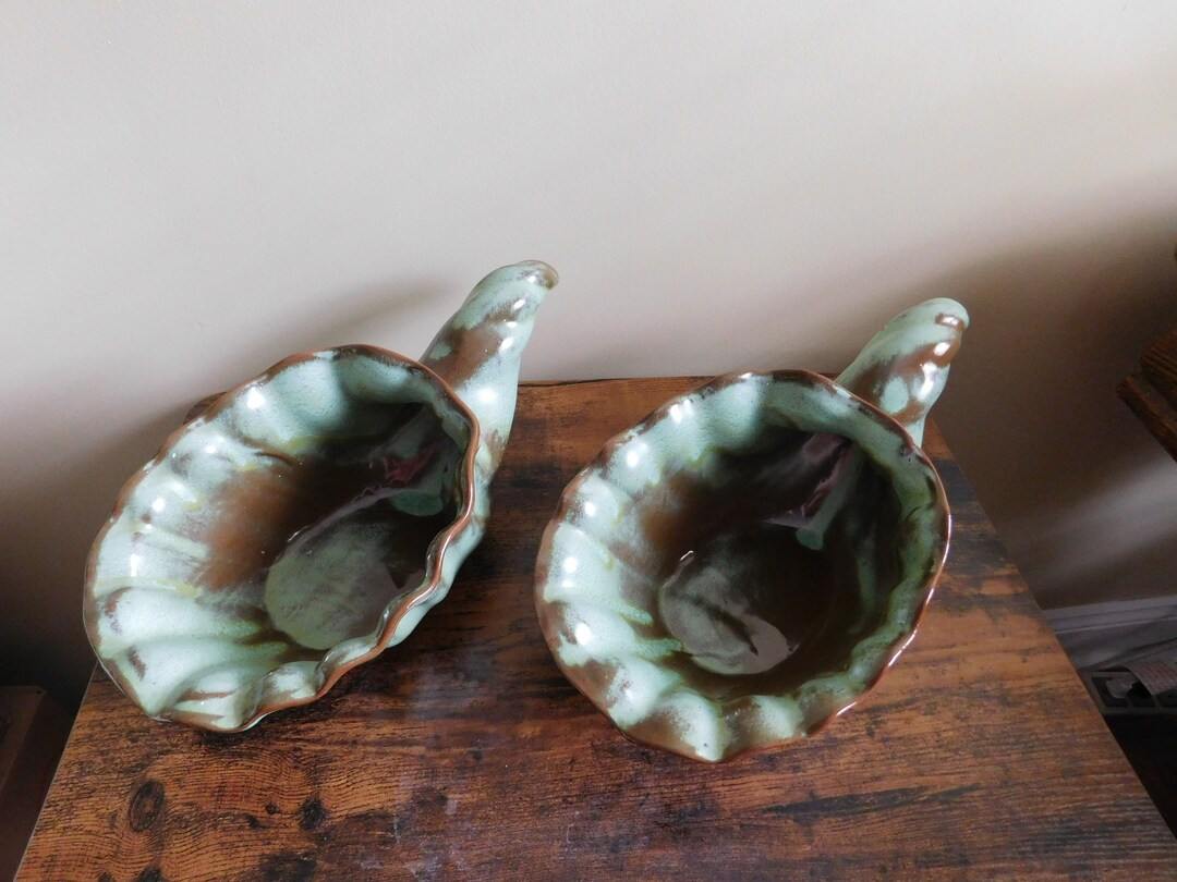 Vintage Frankoma Pottery Cornucopia 2 Matching Prairie Green - Etsy | Etsy (US)