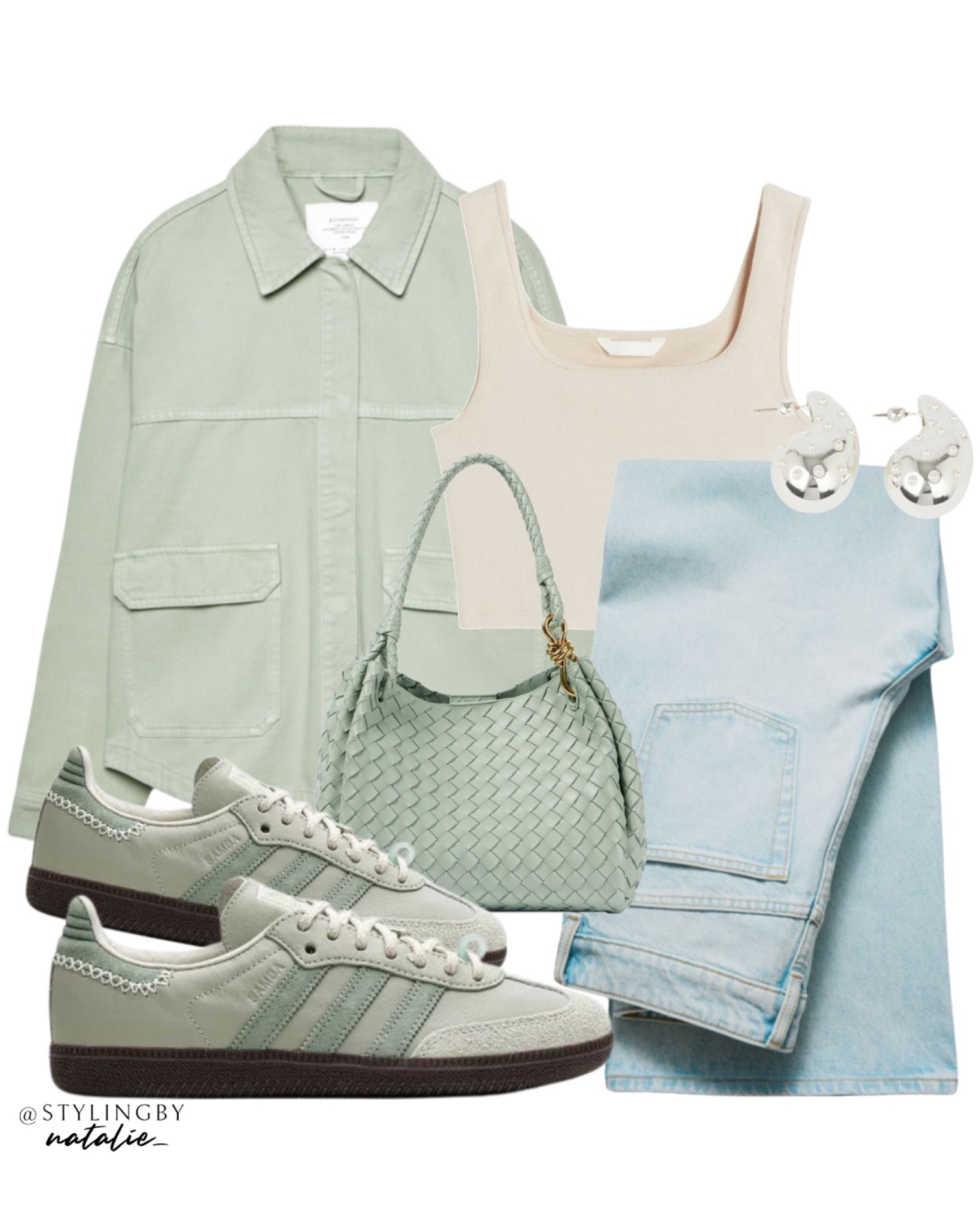 Green over shirt, crop vest top, wide leg jeans, adidas samba trainers, silver teardrop earrings, green woven bag. Casual outfit, summer outfit, everyday style.


#LTKeurope #LTKshoes #LTKstyletip