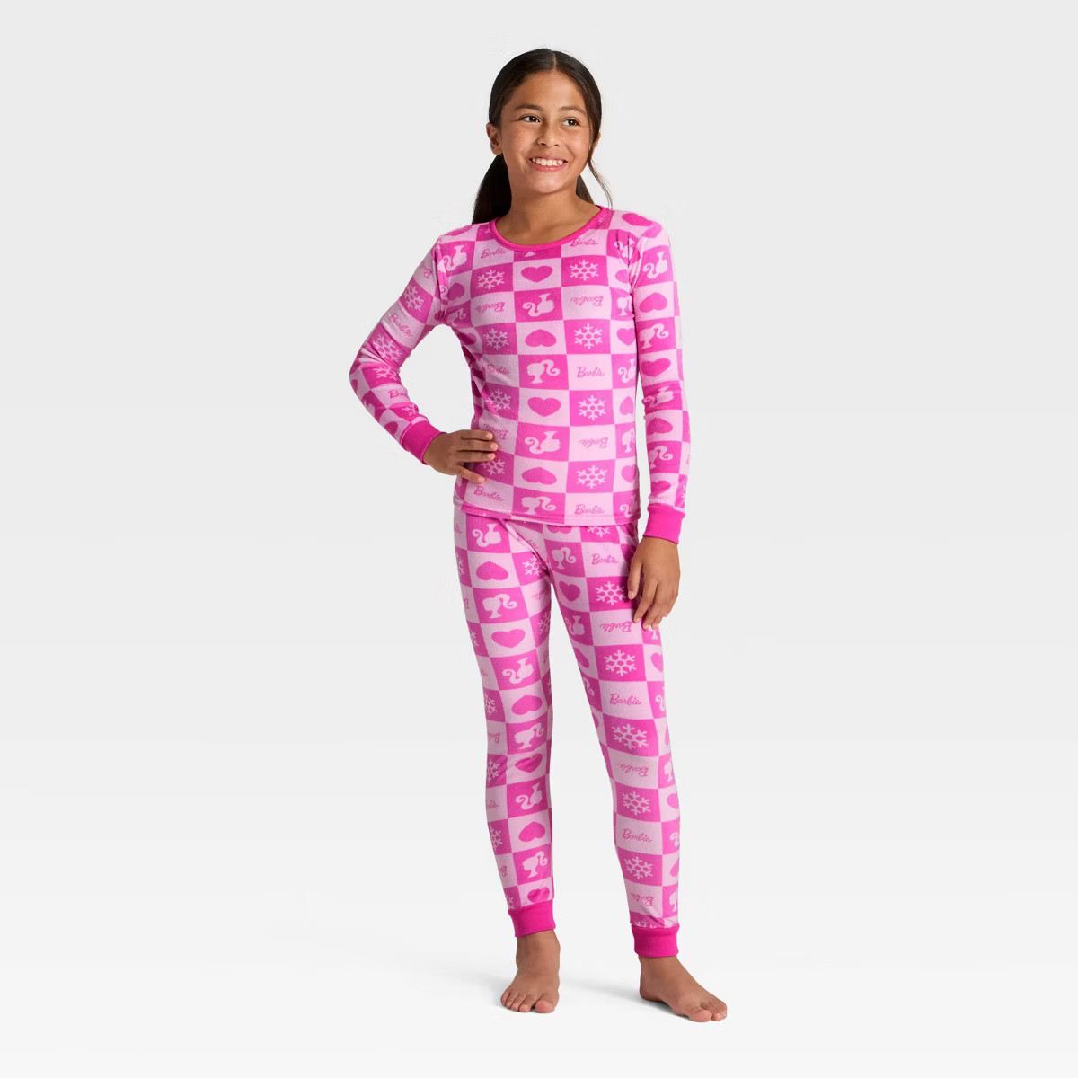Girls' 2pc Barbie Holiday Snuggly Soft Pajama Set - Pink | Target