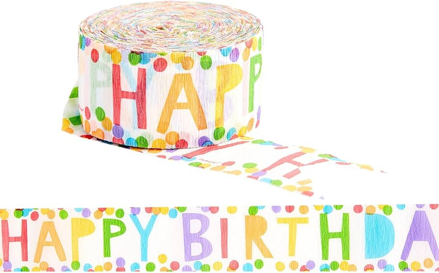 Vibrant Rainbow "Happy Birthday" Printed Crepe Streamers - 81' (1 Count) - Perfect for Birthday C... | Amazon (US)