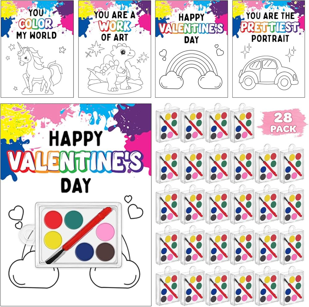 TooyBing Valentines Day Gifts for Kids, 28 Pack Valentines Day Cards for Kids with Mini Painting ... | Amazon (US)