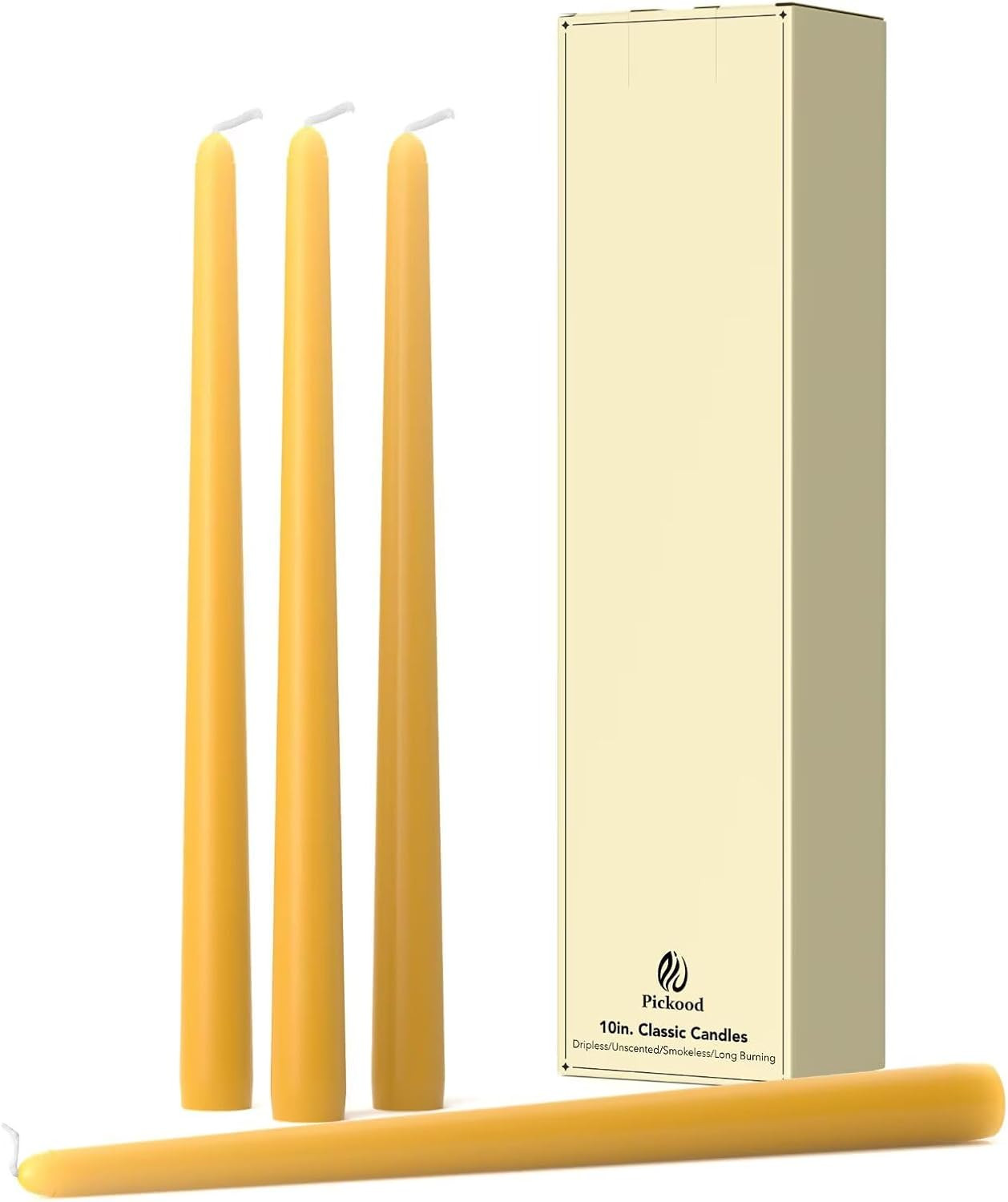 10-Inch Tall Dripless Taper Candles Set of 4 - Mustard Yellow Tapered Candles, Perfect for Spring - Smokeless, Unscented, Long Burning - Hand Poured, Colored Tall Candlesticks - Mustard | Amazon (US)