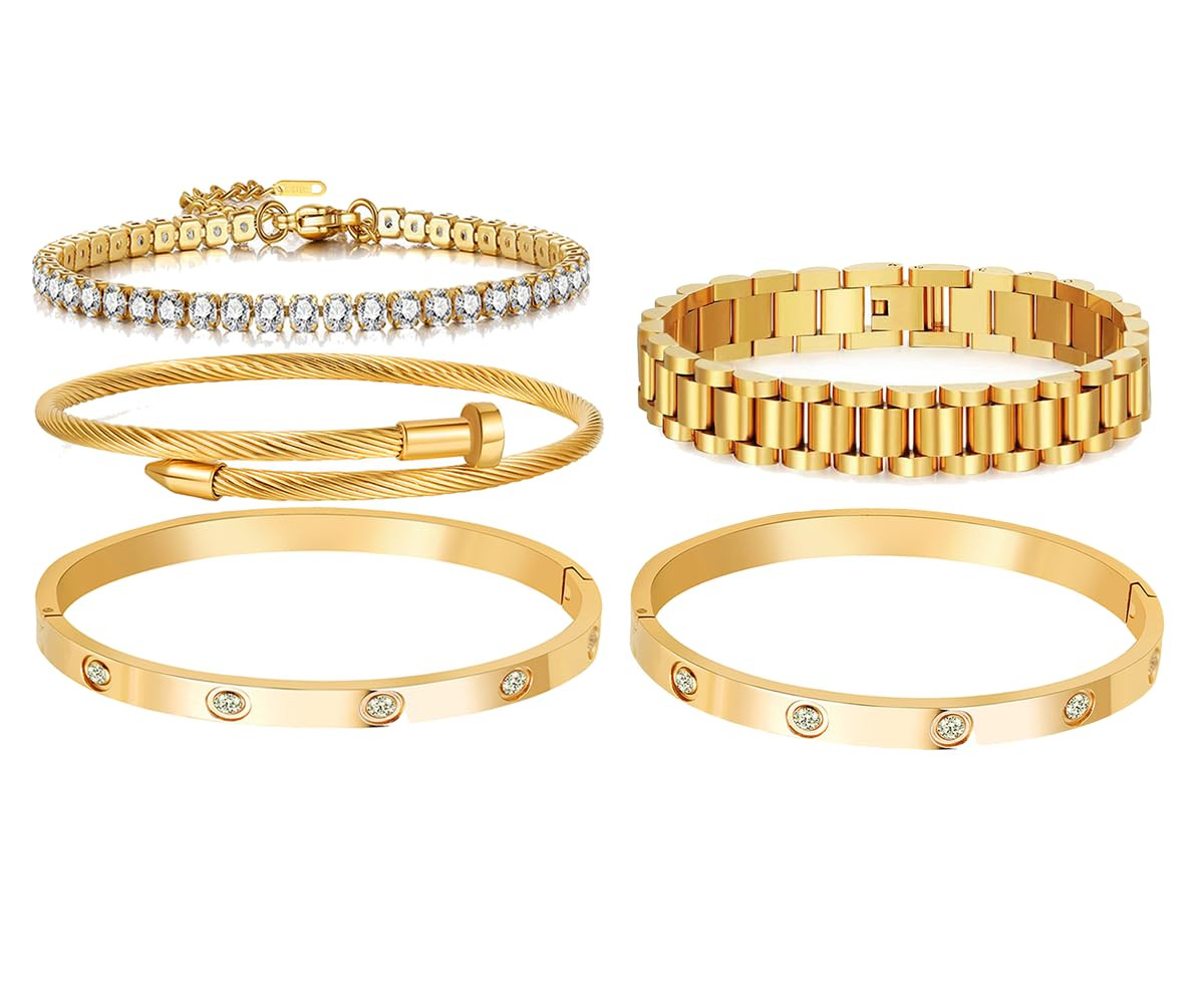 A D. ALLEN & DANMI. 18 K Gold Plated Love Bangle Bracelet Flexible Wide Wristband Bangle Bangle S... | Amazon (US)