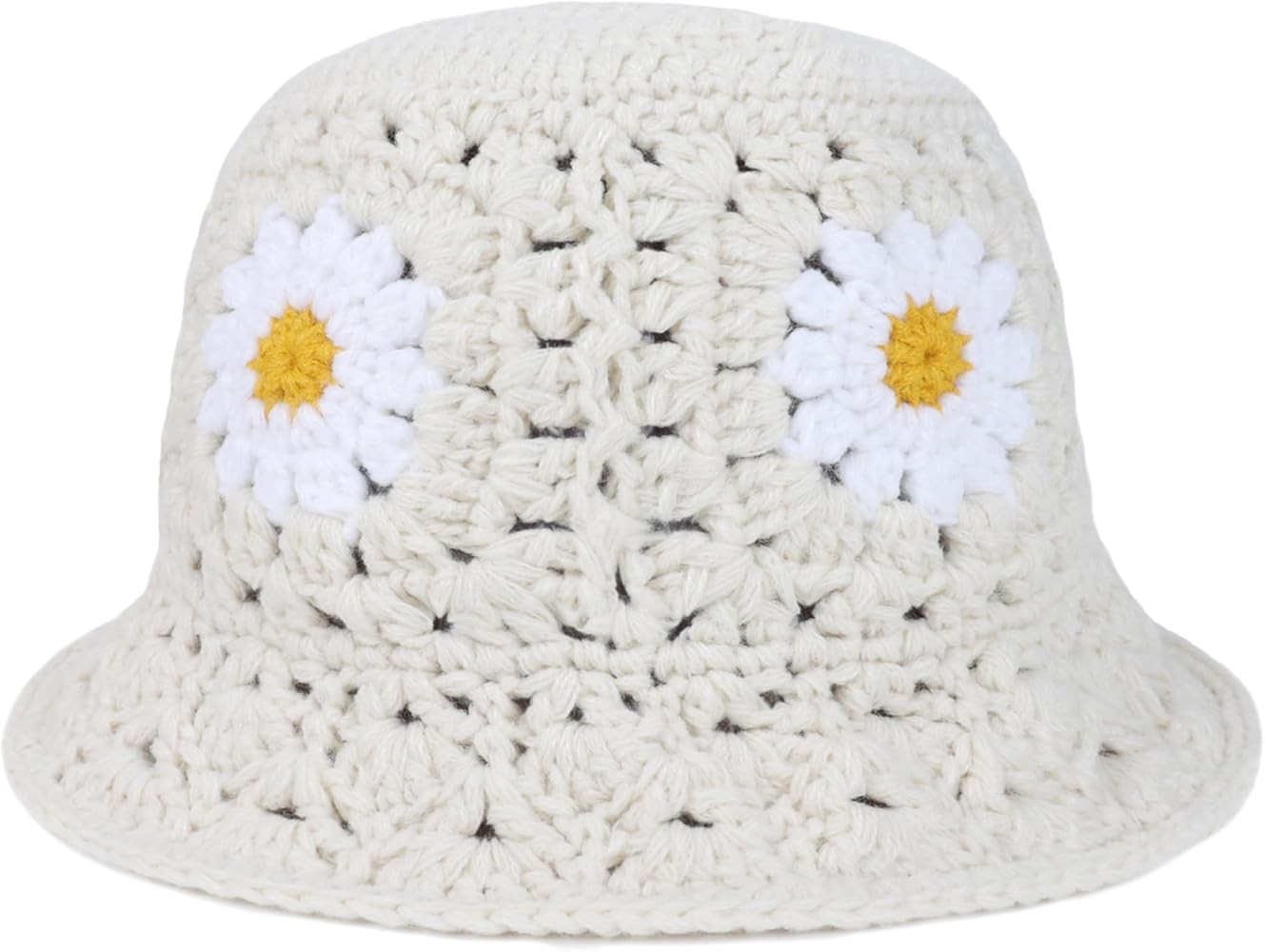 Daisy Flower Crochet Bucket Hat Packable Short Brim Knit Fisherman Hat for Women | Amazon (US)
