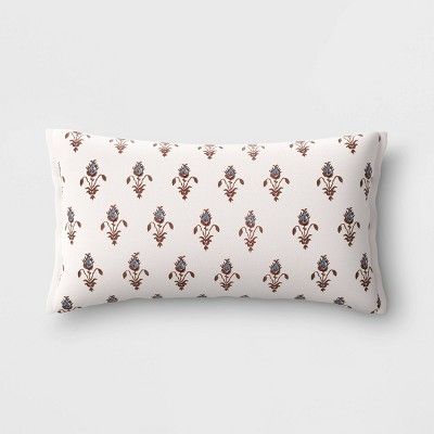 Lumbar Floral Embroidered Pillow with Beads Cream/Blue - Threshold™ | Target