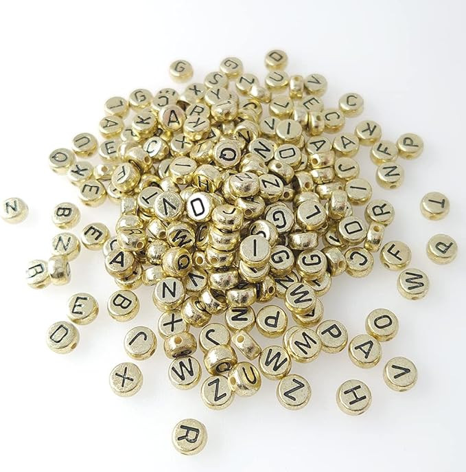 500 Pieces 4x7mm Gold Round Acrylic Alphabet Letter Beads A-Z Mixed Plastic Shape Loose DIY Beads... | Amazon (US)