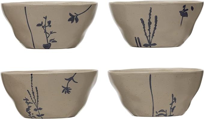 Creative Co-Op Hand-Stamped Stoneware Botanical Designs, Antique White and Blue, Set of 4 Styles ... | Amazon (US)