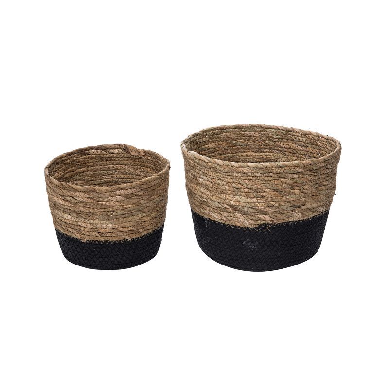 Set of 2 Large Black and Natural Cattail Decorative Storage Baskets - Foreside Home & Garden | Target