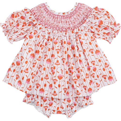 Pink And Orange Floral Smocked Diaper Set | Cecil and Lou