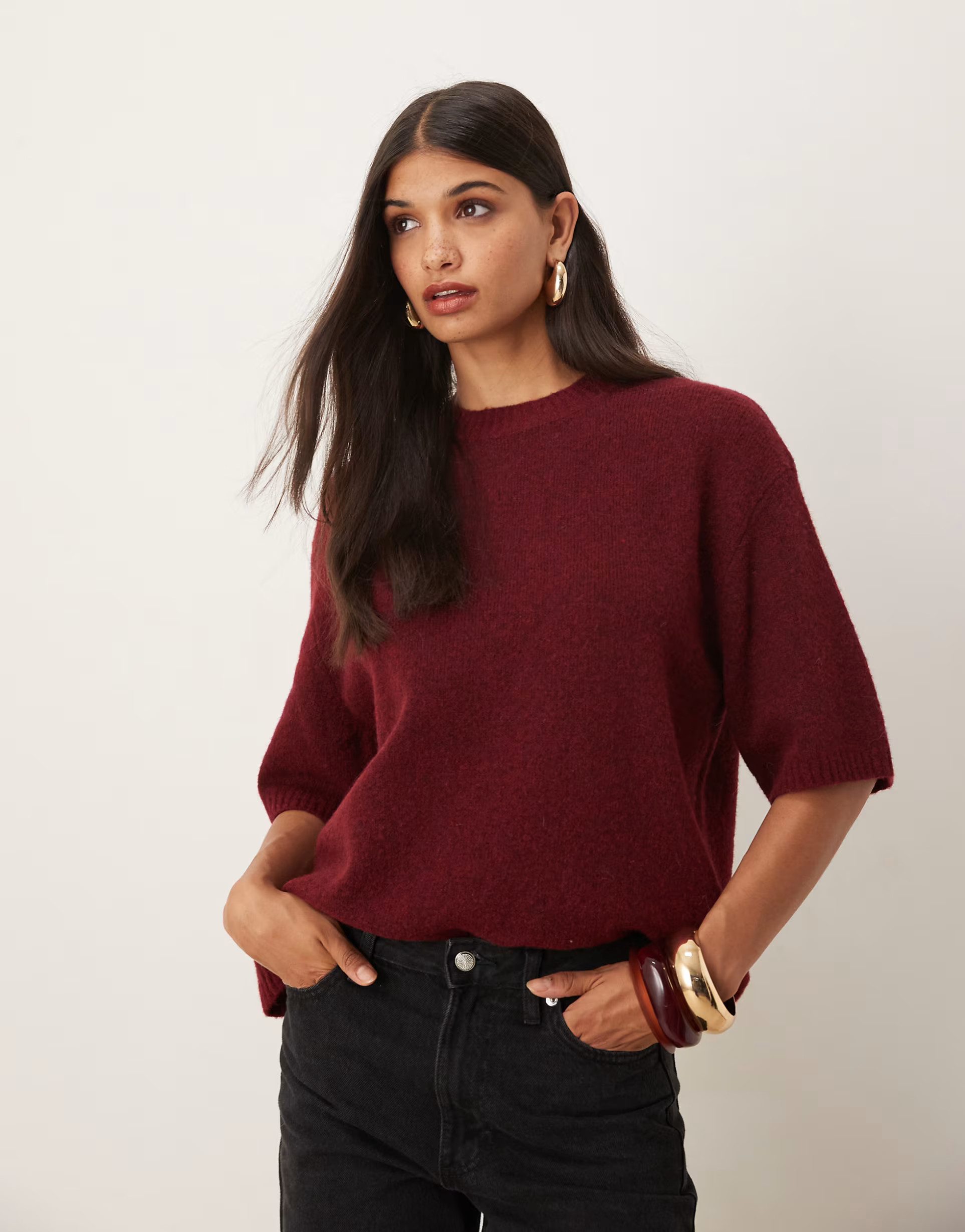ASOS DESIGN relaxed knitted alpaca tshirt in plum | ASOS | ASOS (Global)