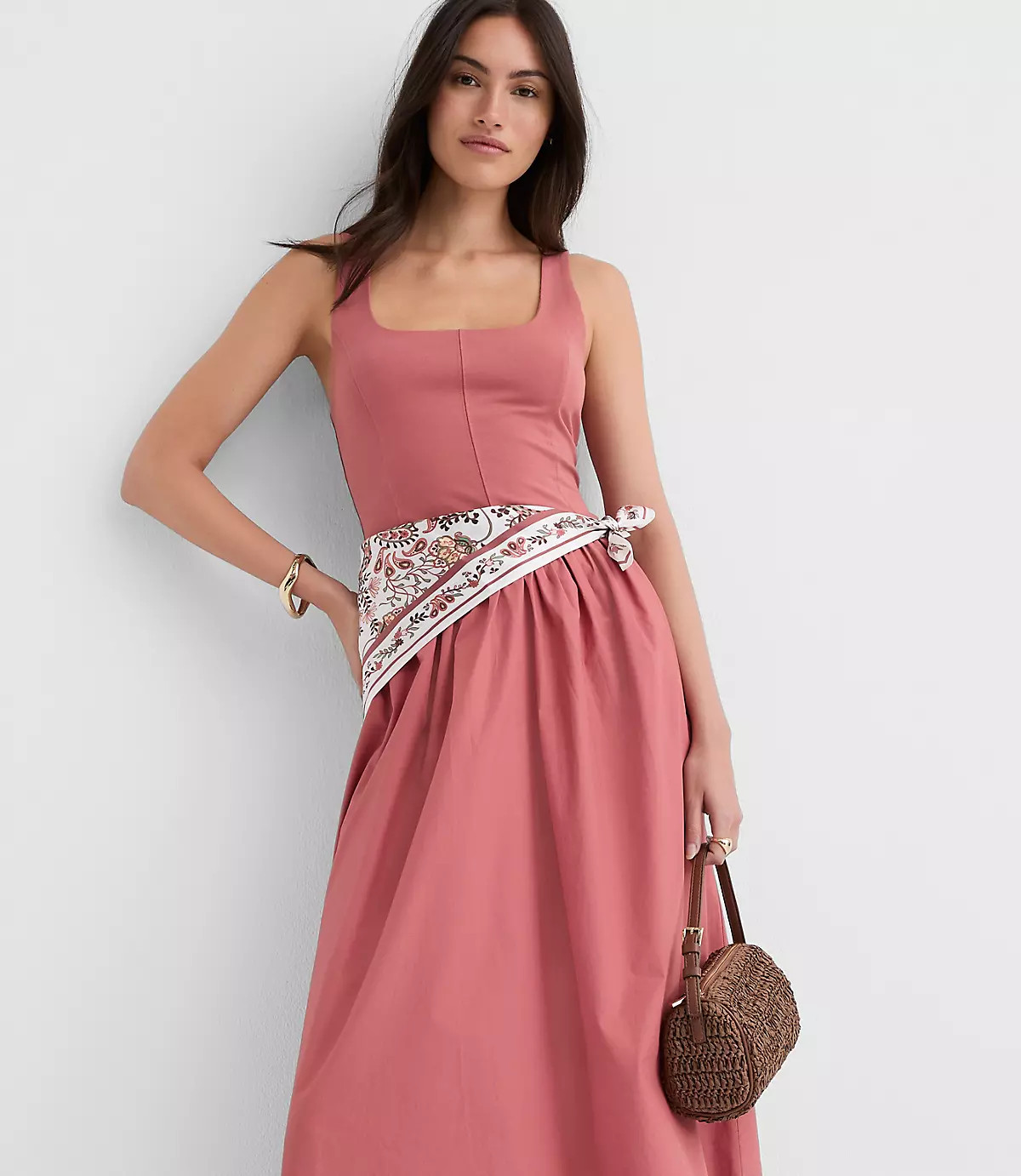 Bustier Mixed Media Midi Pocket Dress | LOFT