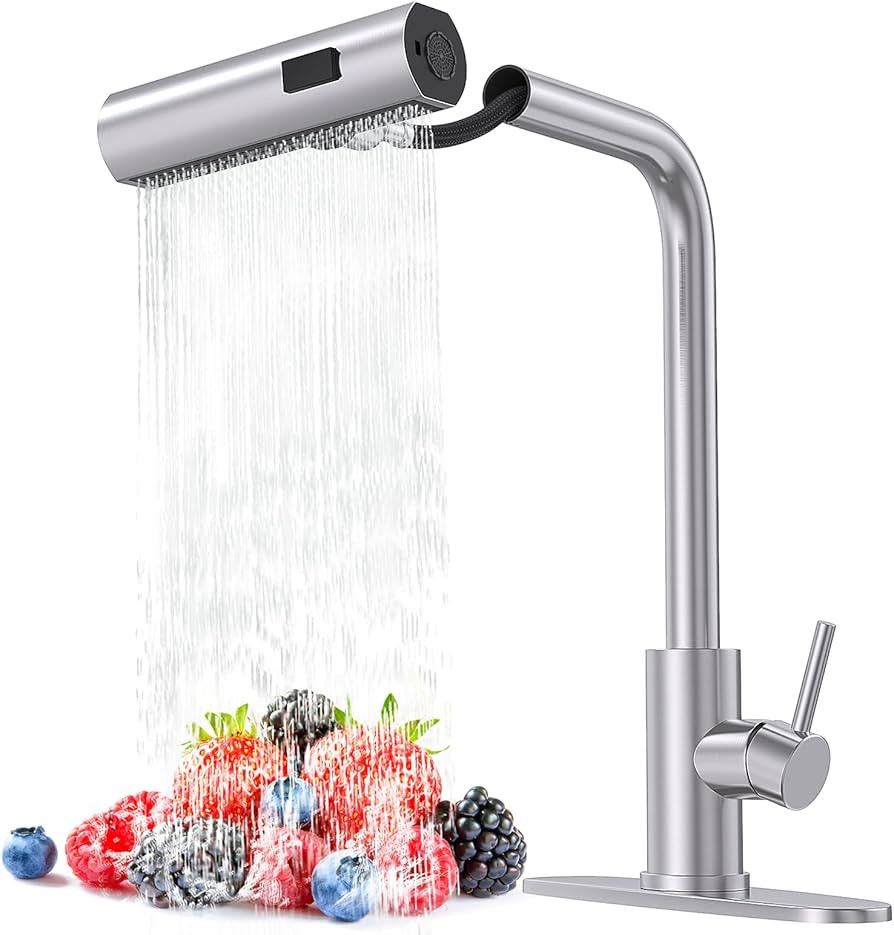 Brushed Nickel Single Hole Kitchen Faucets with Pull Down Sprayer, Single Handle, High Flow Water... | Amazon (US)