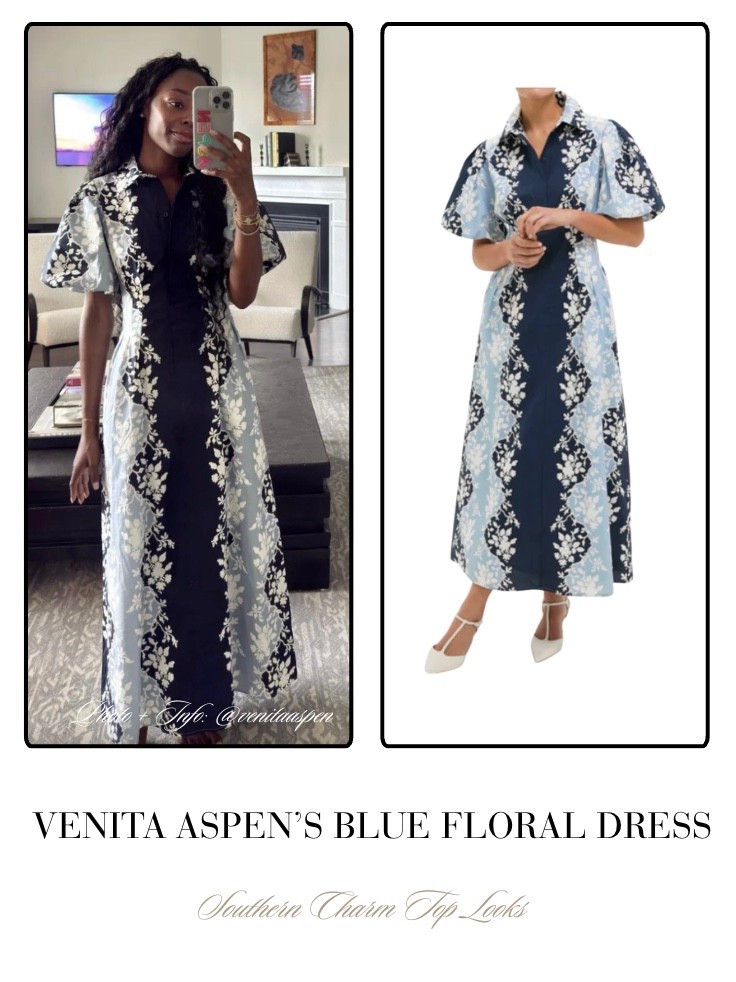 Venita Aspen’s Blue Floral Puff Sleeve Dress 📸 + Info= @venitaaspen 