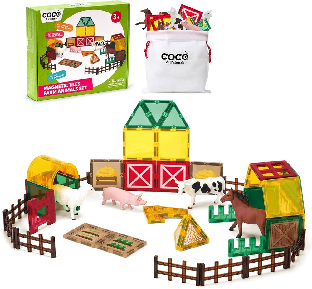 COCO&Friends Magnetic Tiles Farm Animals for Toddlers Kids Ages 2-8 - Magnetic Blocks Building ST... | Amazon (US)