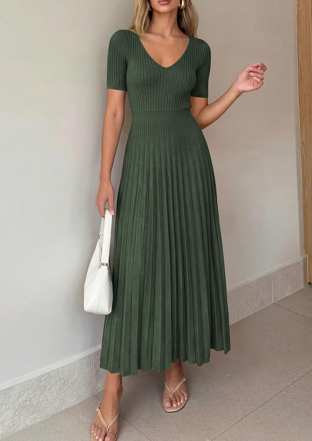 PRETTYGARDEN Women's Summer Midi Pleated Sweater Dress | Amazon (US)