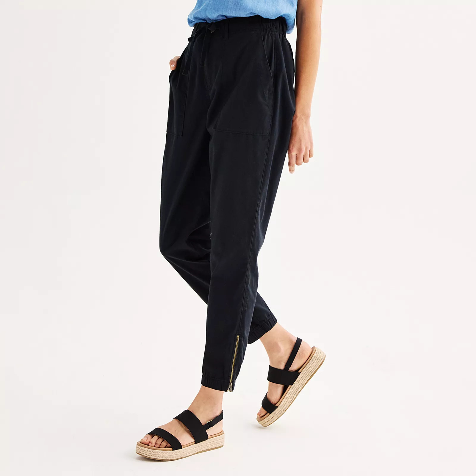 Women's Sonoma Goods For Life® Zip Hem Core Utility Jogger Pants, Size: Medium, Pitch Black | Kohl's