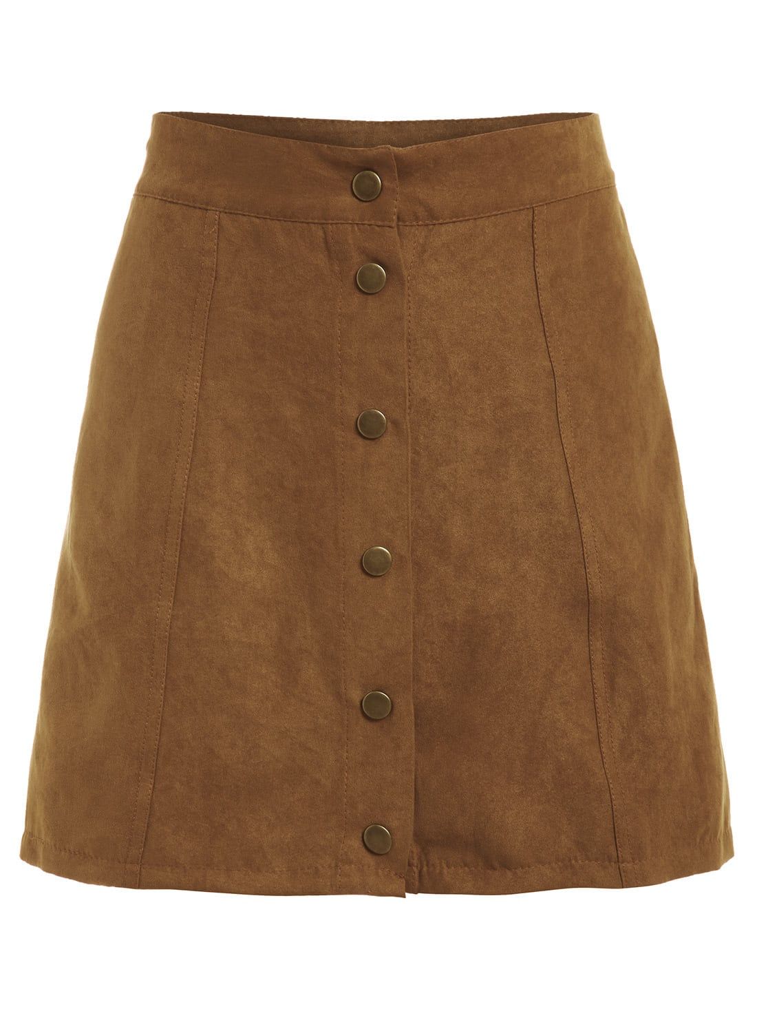 Faux Suede Buttoned Front Skirt - Khaki | ROMWE