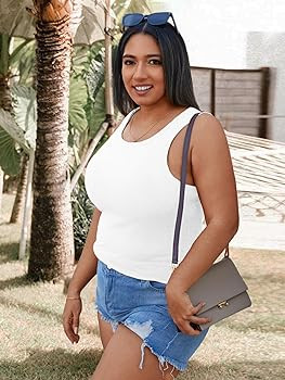 Chulianyouhuo Women’s Plus Size Tank Tops Summer Sleeveless Basic Cami Top Shirt Casual Knit Ri... | Amazon (US)