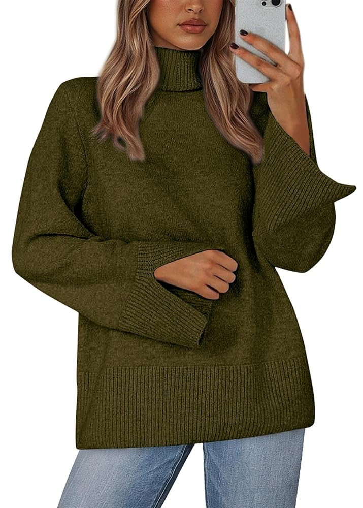 KIRUNDO Fall Sweaters for Women 2025 Turtleneck Ribbed Long Sleeve Casual Loose Knit Pullover Top... | Amazon (US)