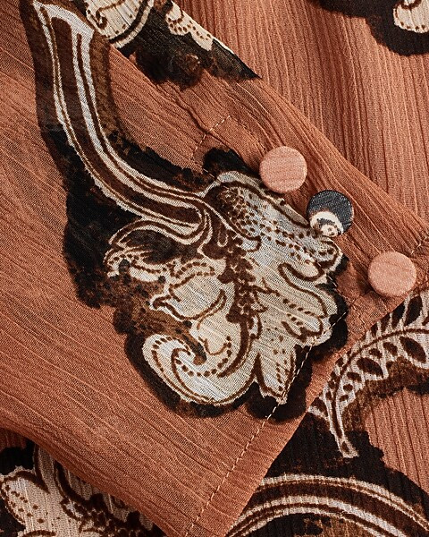 Floral Print Gathered Mock Neck Long Sleeve Open Back Top | Express