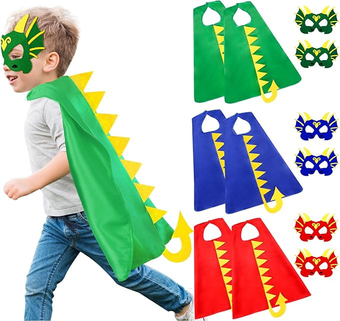 iROLEWIN Dragon Costume Dinosaur-Capes for Kids Dino Masks 6 Sets Toddlers Dress-up Halloween Bir... | Amazon (US)